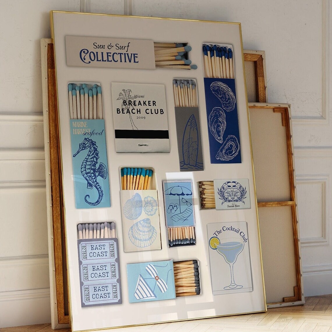 Vintage Matchbox Print, Retro Coastal Travel Poster