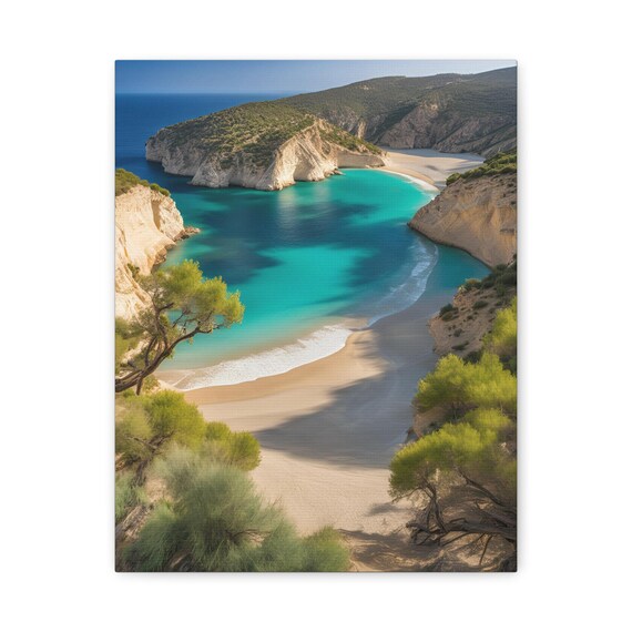 Turquoise Mediterranean Cove White Cliffs Hidden Beach View Poster