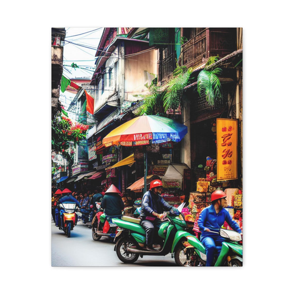 Hanoi Vietnam Street Scene with Motorbikes Old Town Cityscape Poster