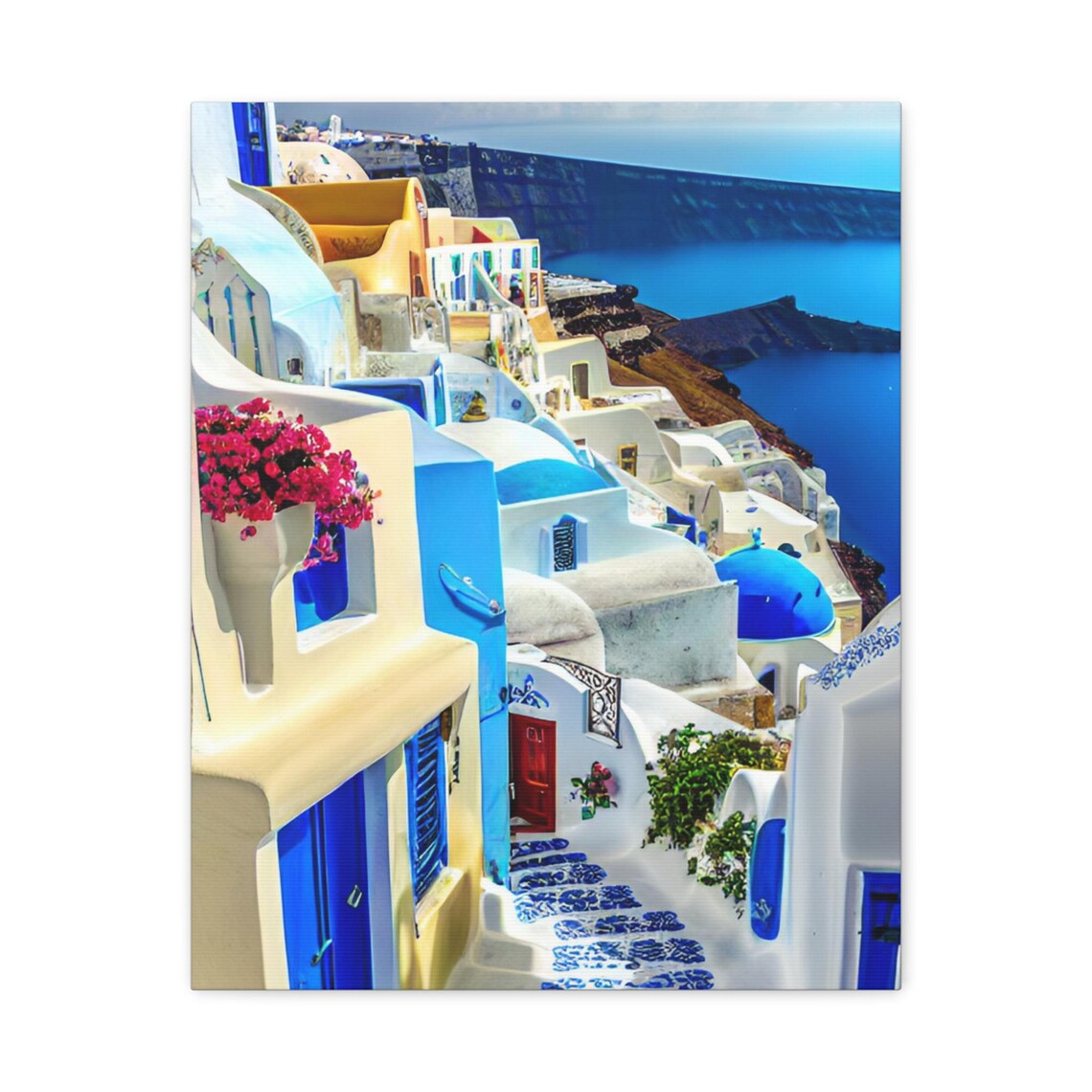 Santorini Blue Domes Whitewashed Village Cliffside Aegean View Wall Art