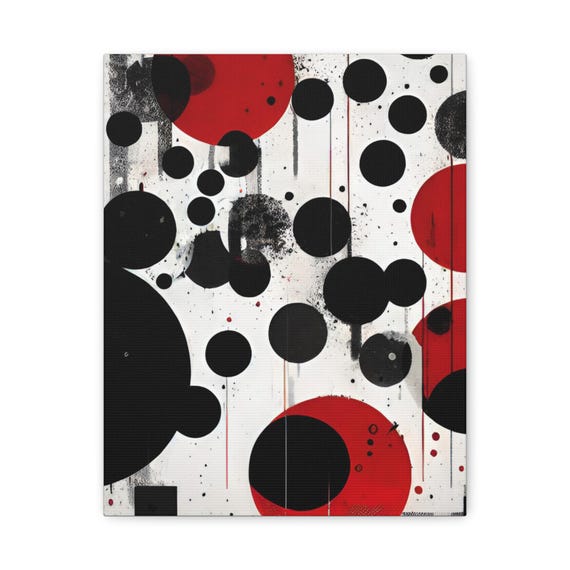 Abstract Red And Black Circles Matte Canvas Wall Art