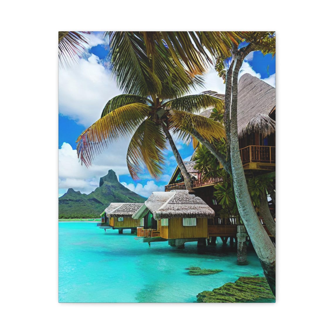 Tropical Island Overwater Bungalows Turquoise Lagoon Palms Poster