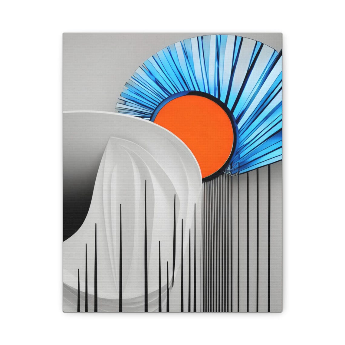 Geometric Blue Sunburst with Orange Sun Abstract Modern Poster