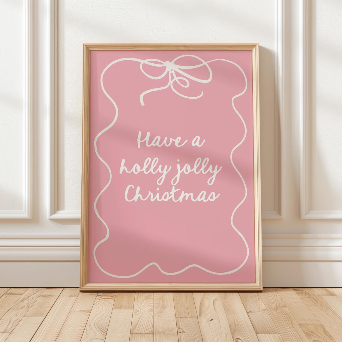 Have A Holly Jolly Christmas Pink Bow Line Art Holiday Poster