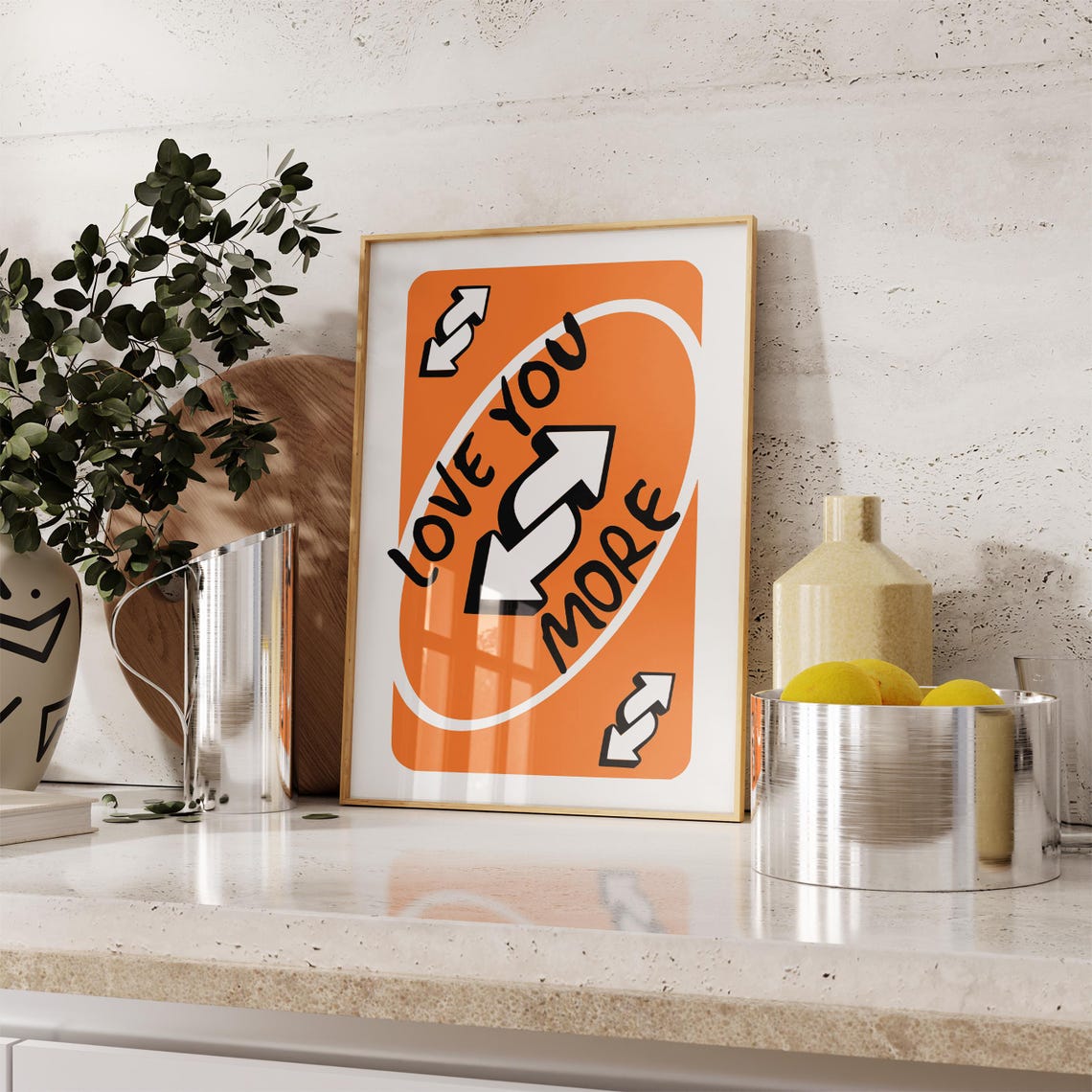 Love You More Orange Retro Reverse Playing Card Dopamine Wall Art