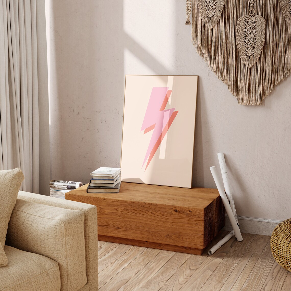 Peach Lightning Bolt Preppy Poster Print
