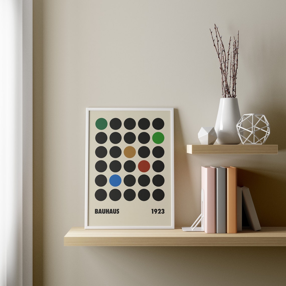 Bauhaus 1923 Black Dot Grid with Color Circles Abstract Poster - Image 3