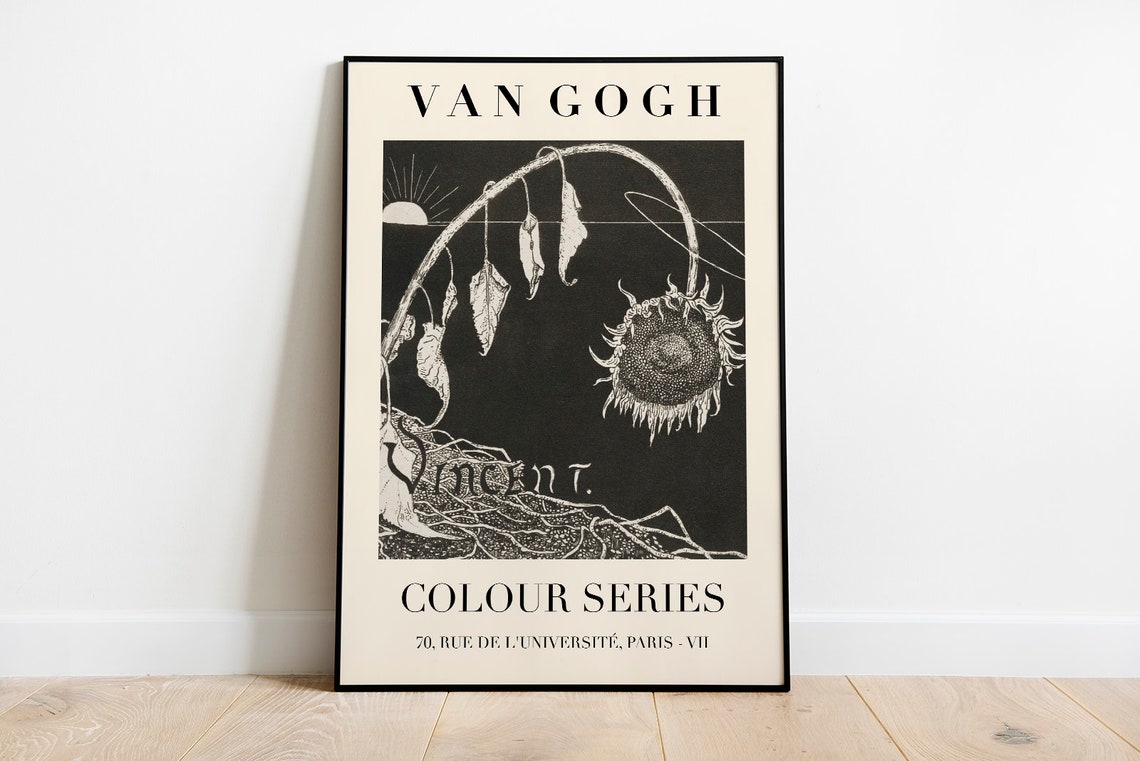 Van Gogh Colour Series Wilting Sunflower Ink Drawing Exhibition Poster - Image 2