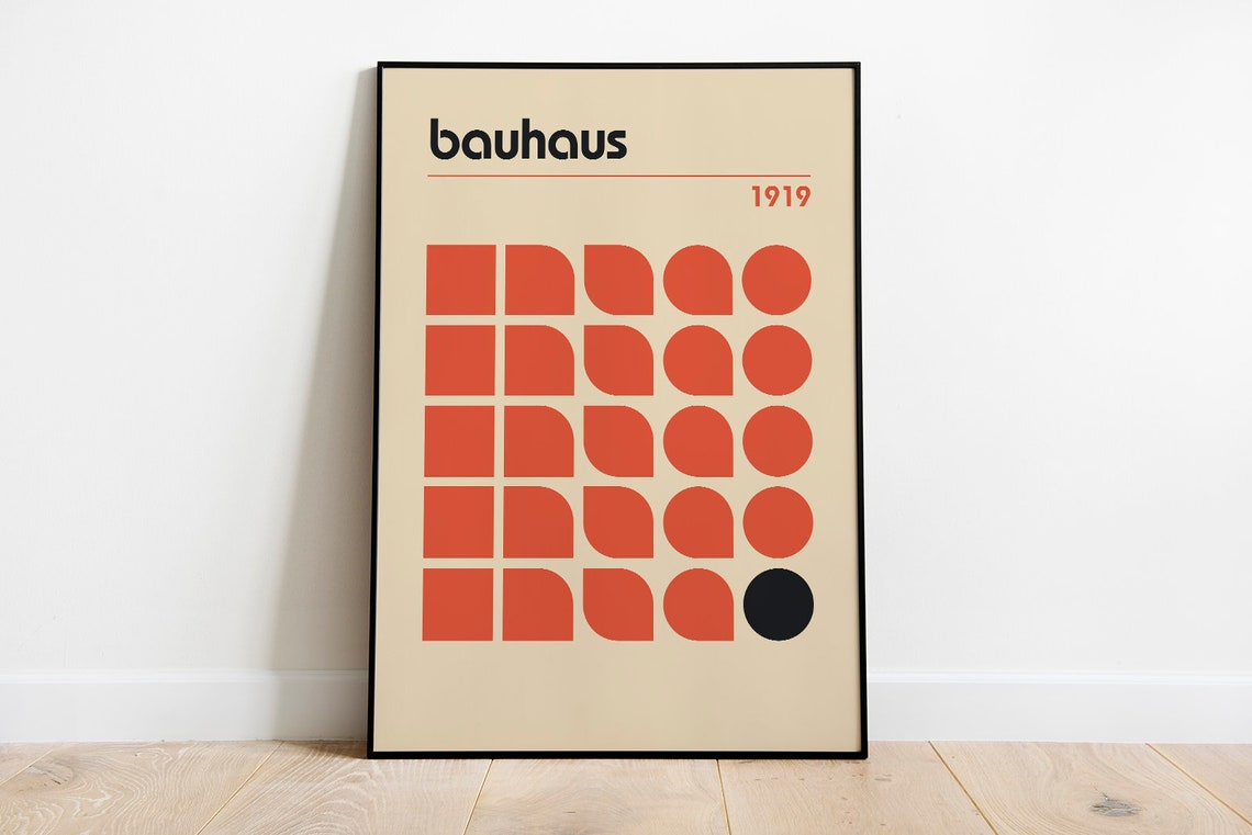 Bauhaus 1919 Orange Geometric Grid Pattern Minimalist Abstract Poster - Image 4