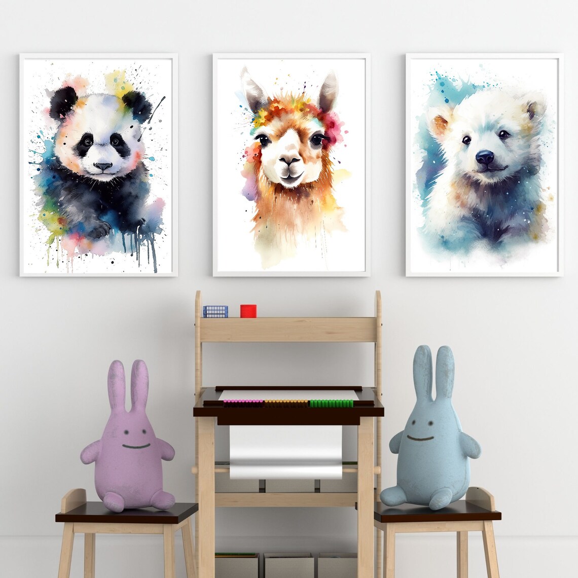 Cute Animals Nursery Decor, Watercolor Art - Image 2