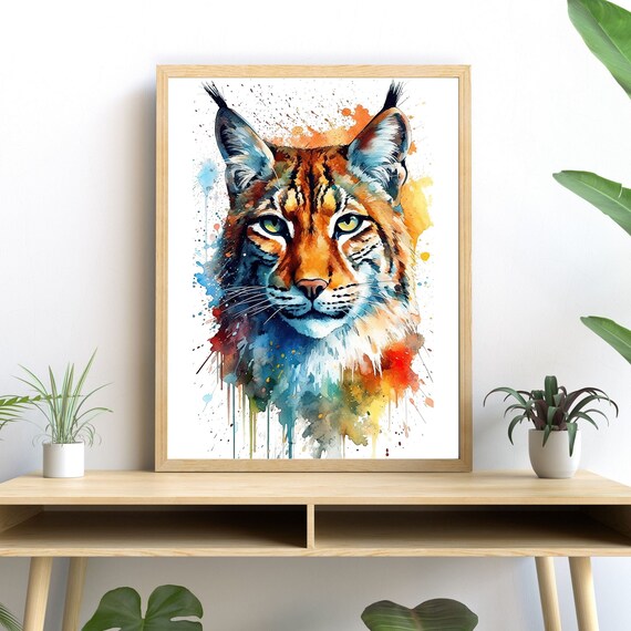 Bobcat Watercolor Art Print, Modern Nature Decor