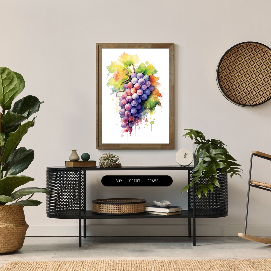 Grapes Cluster Watercolor Art, Kitchen Wall Decor - Image 2