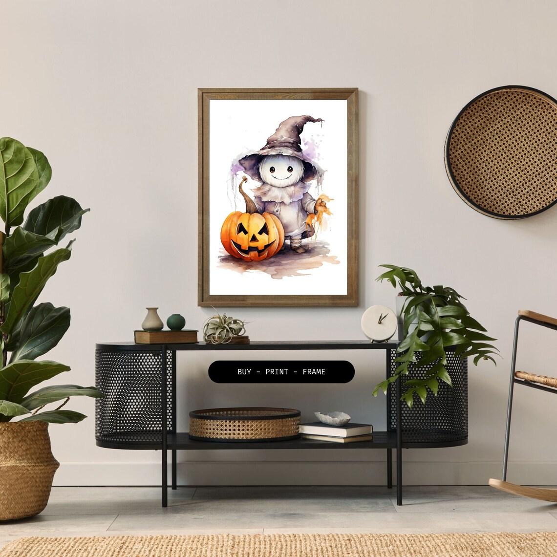 Cute Scarecrow Witch Watercolor, Halloween Pumpkin Decor - Image 2