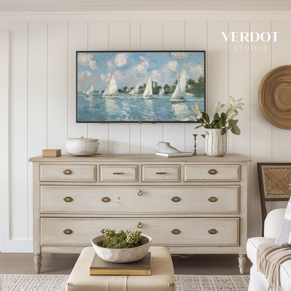 Coastal Sailboat Vintage Style Seascape Art Print - Image 3