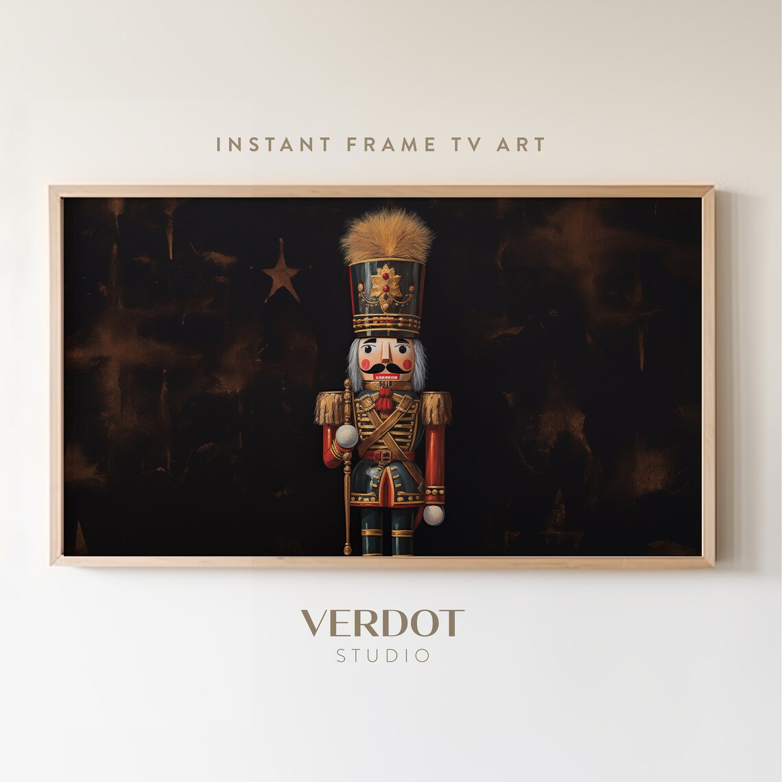 Vintage Nutcracker Christmas Art Print, Moody Neutral Holiday