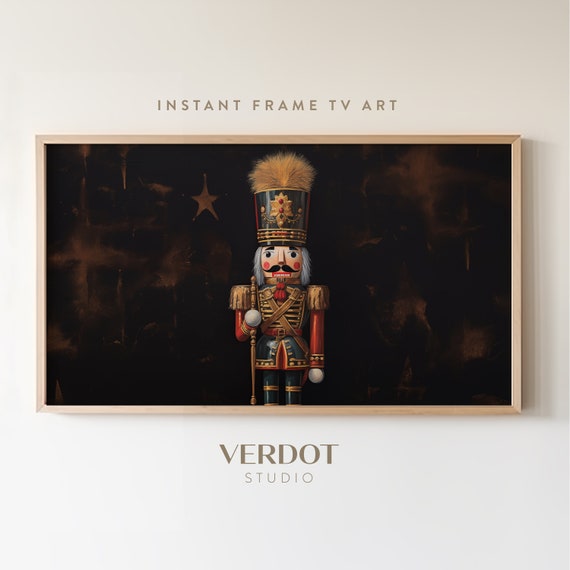 Vintage Nutcracker Christmas Art Print, Moody Neutral Holiday