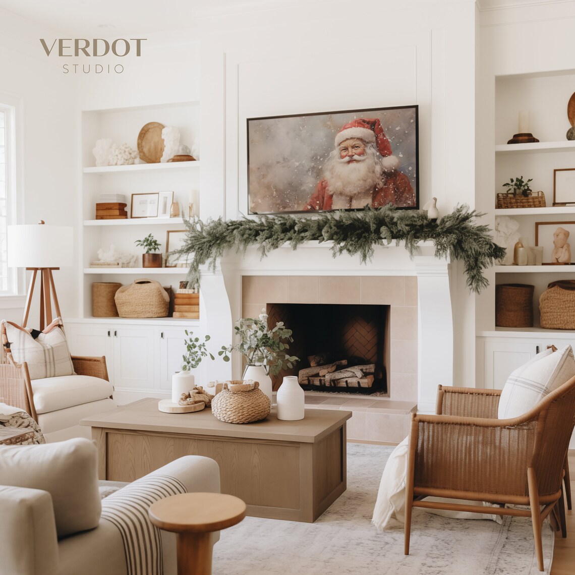 Vintage Santa Christmas Art Print, Neutral Holiday - Image 4