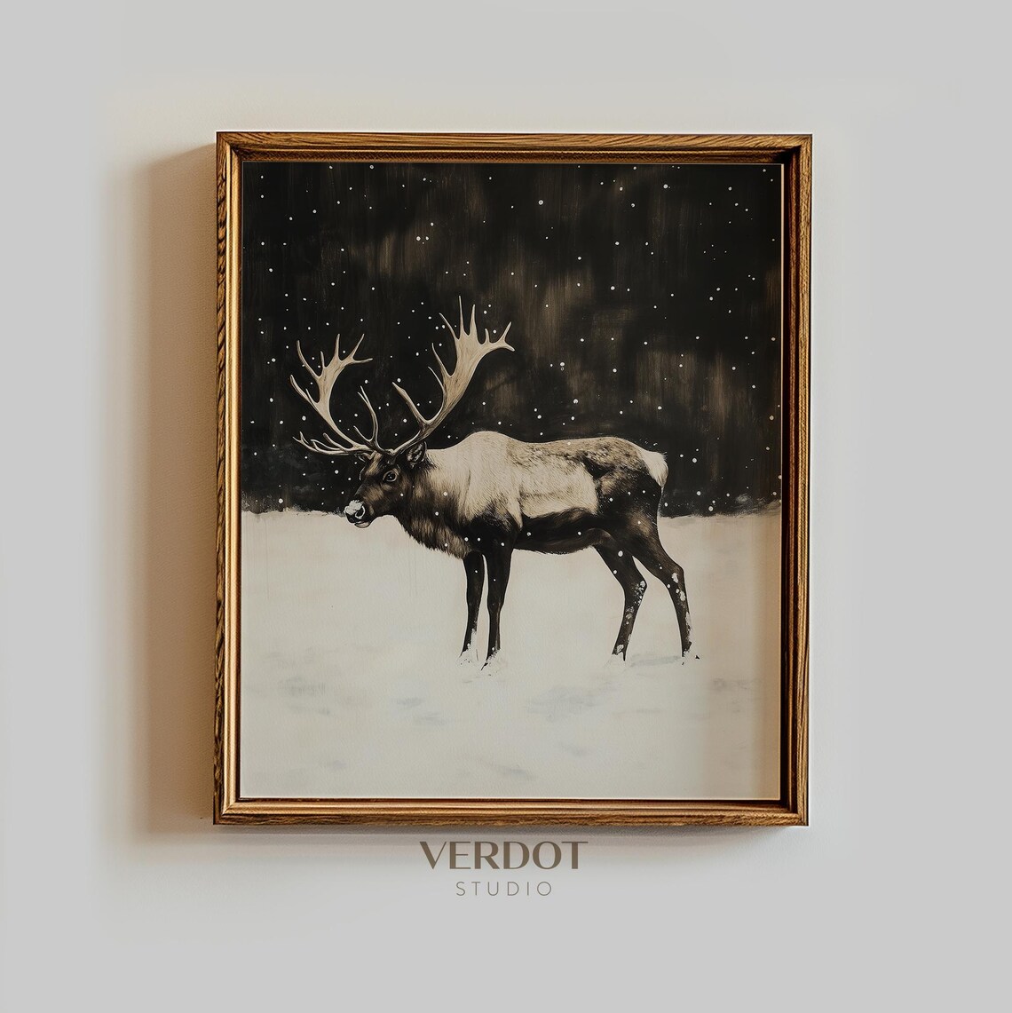Winter Reindeer Christmas Vintage Winter Night Poster