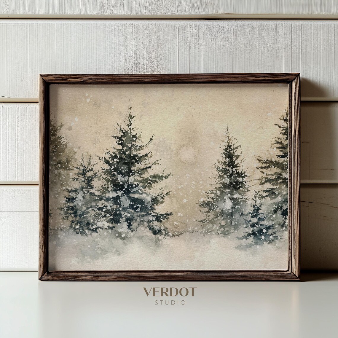 Winter Christmas Trees Landscape, Neutral Holiday Art Print - Image 2