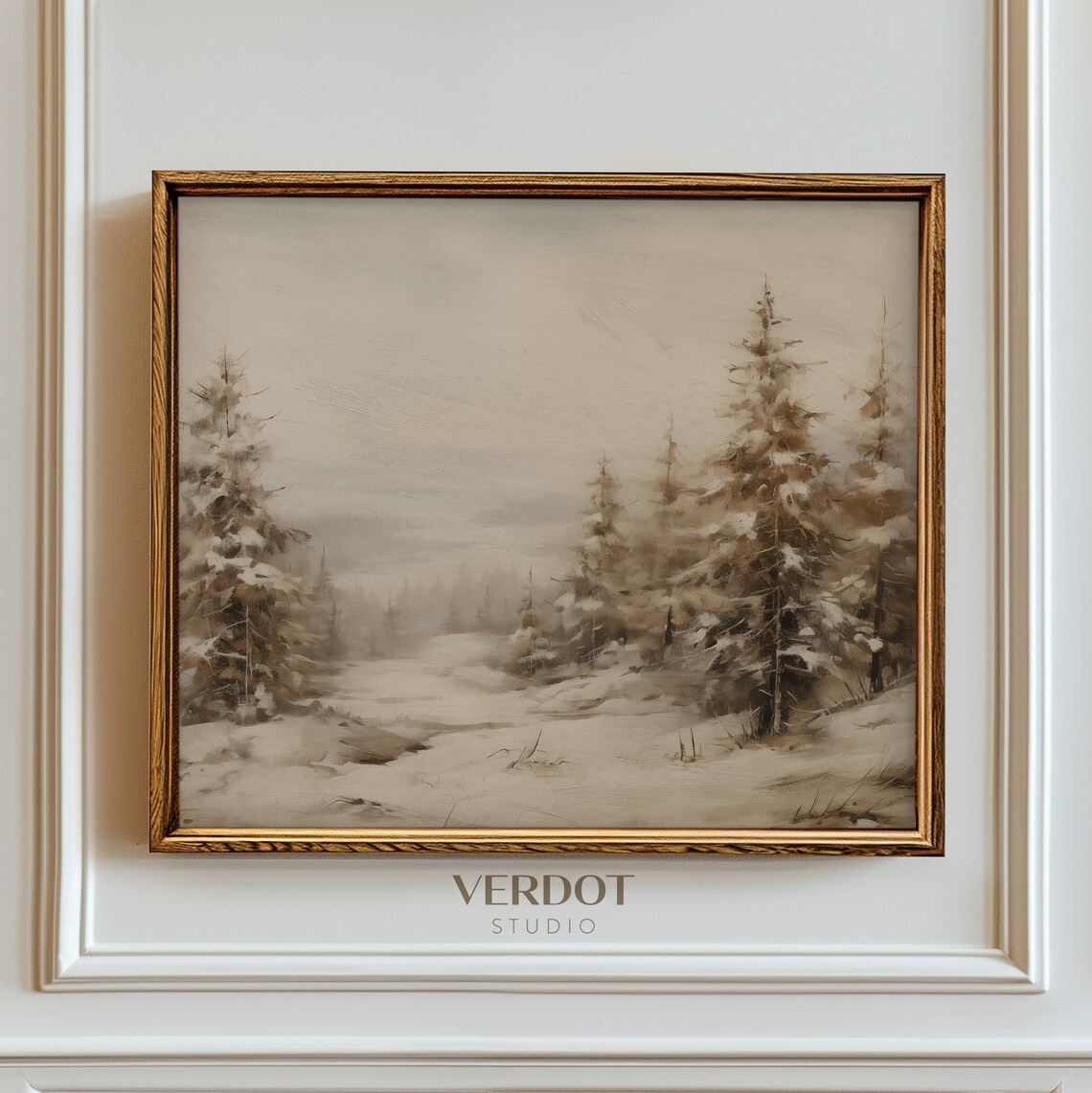 Neutral Vintage Winter Forest Landscape Art Print