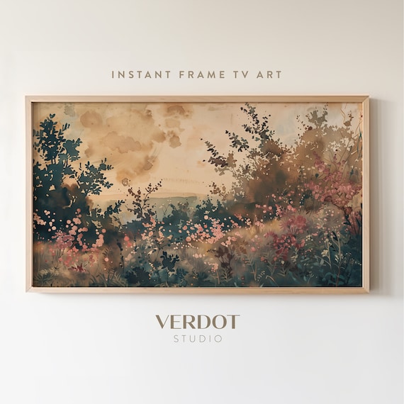 Wildflower Landscape Frame Tv Art Summer Tv Art Dark Rustic Burgundy Green Beige Painting Moody Earthy Botanical Screensaver Tv24111