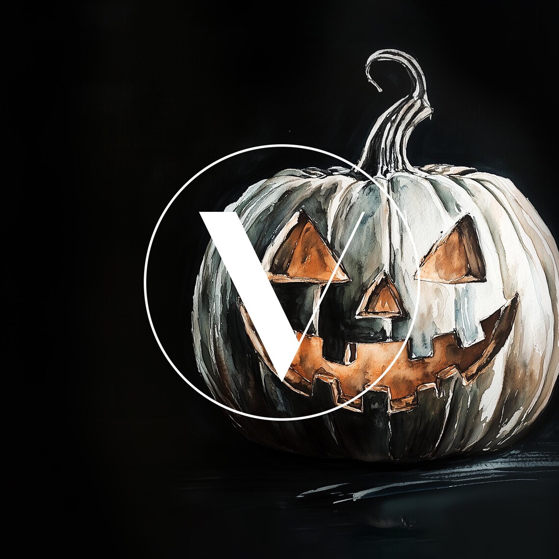Halloween White Jack O Lantern Pumpkin Dark Background Spooky Art Print - Image 2
