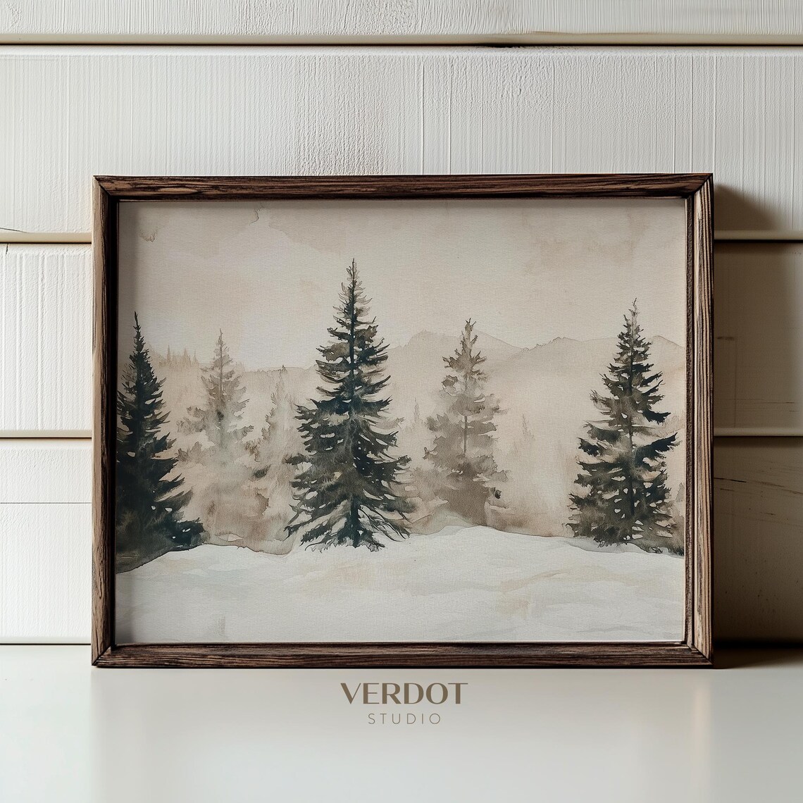 Winter Pine Forest Christmas Painting Art Print