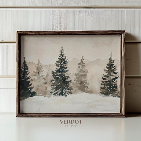 Winter Pine Forest Christmas Painting Art Print