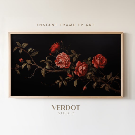 Red Roses Vintage Floral Art Print, Valentines Decor