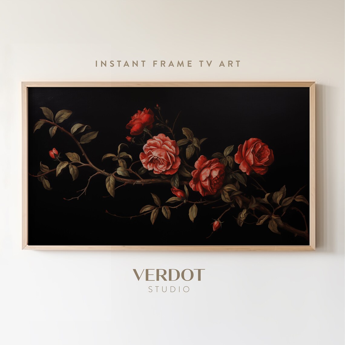 Red Roses Vintage Floral Art Print, Valentines Decor