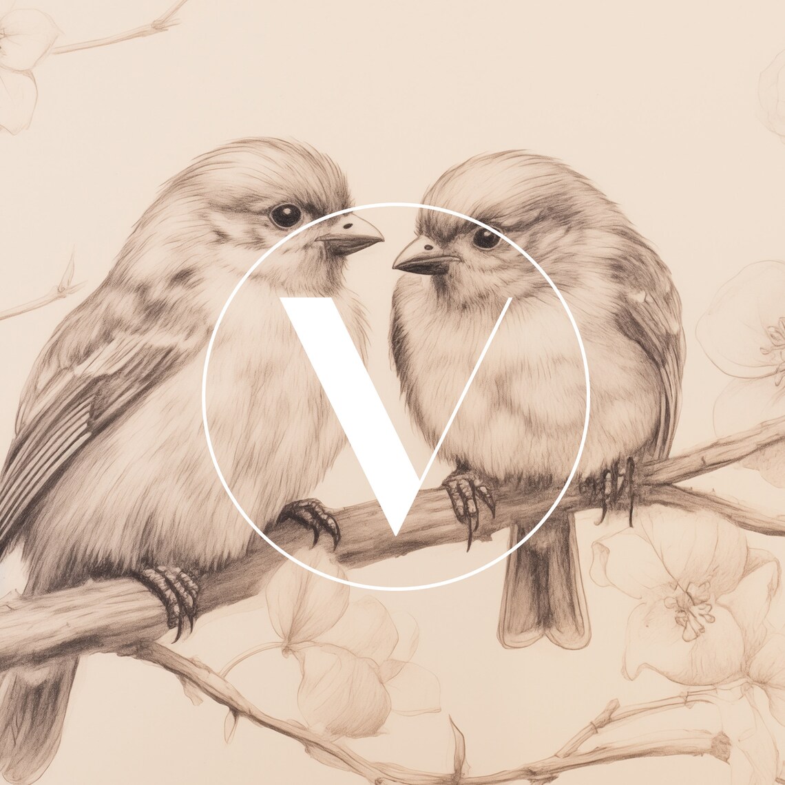 Valentines Day Love Birds Vintage Pencil Sketch Art Print - Image 2