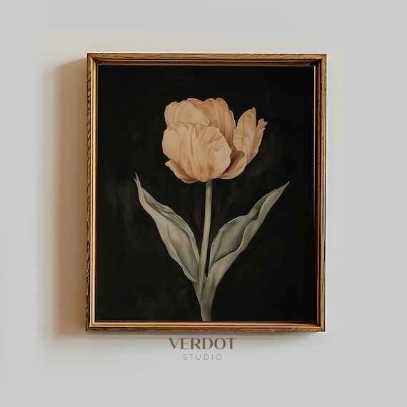 Spring Tulip Flower Painting Easter Wall Art Dark Moody Floral Painting Botanical Spring Decor Vintage Flower Print 25025