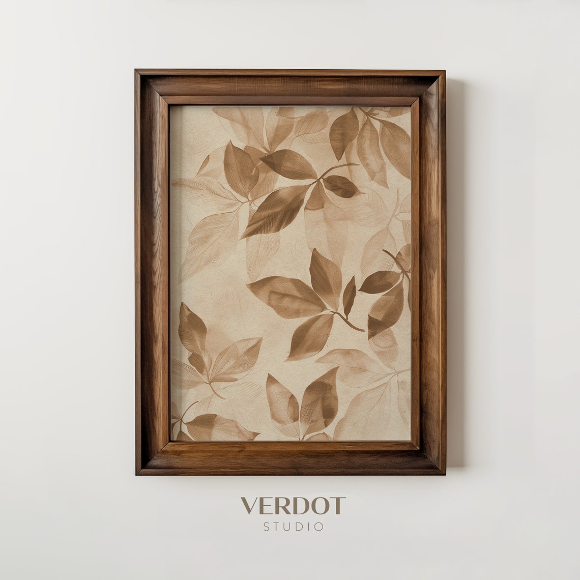 Fall Leaves Print Neutral Beige Botanical Sepia Leaf Pattern Art Print - Image 2