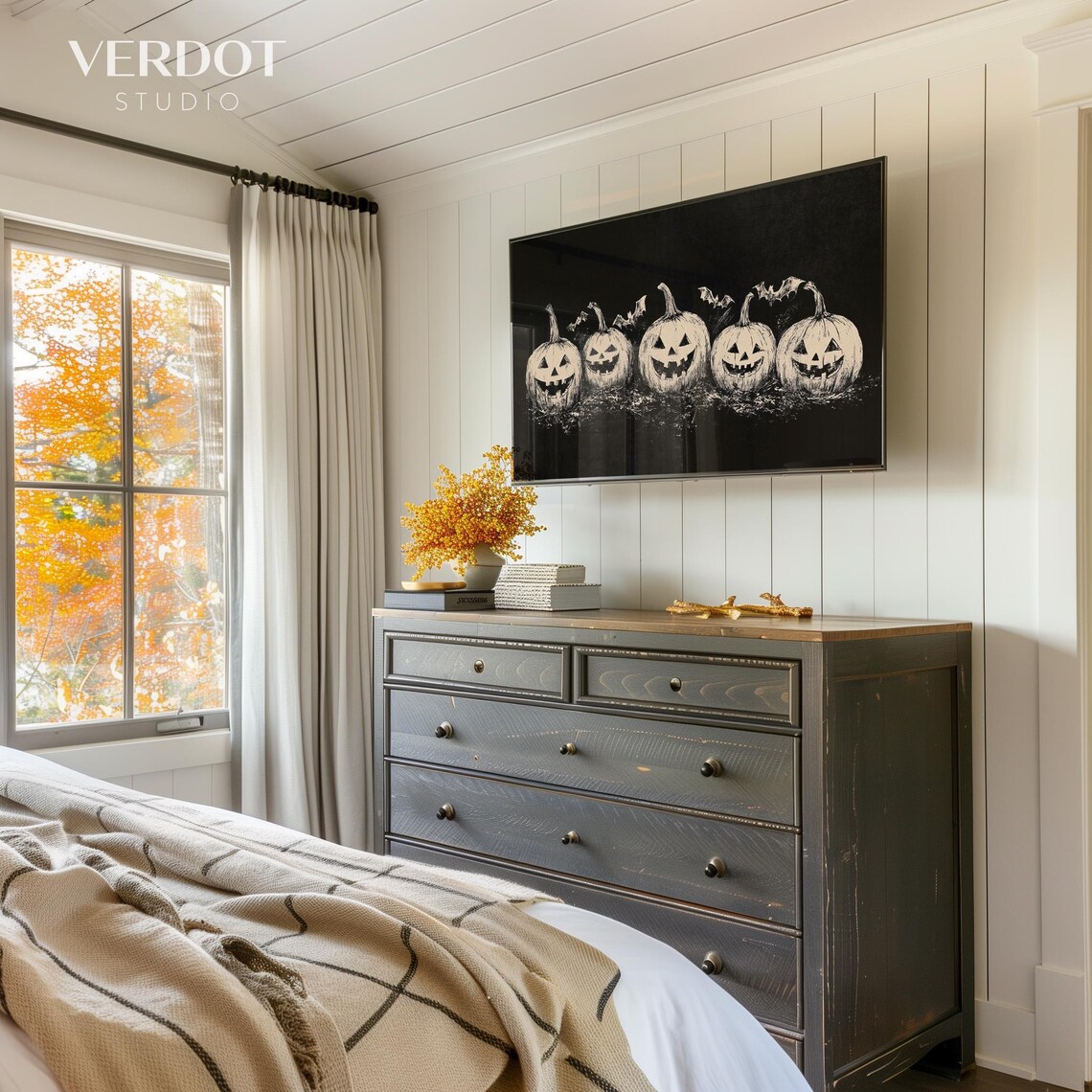 Halloween Pumpkin Frame Art Print, Neutral Fall Decor - Image 2