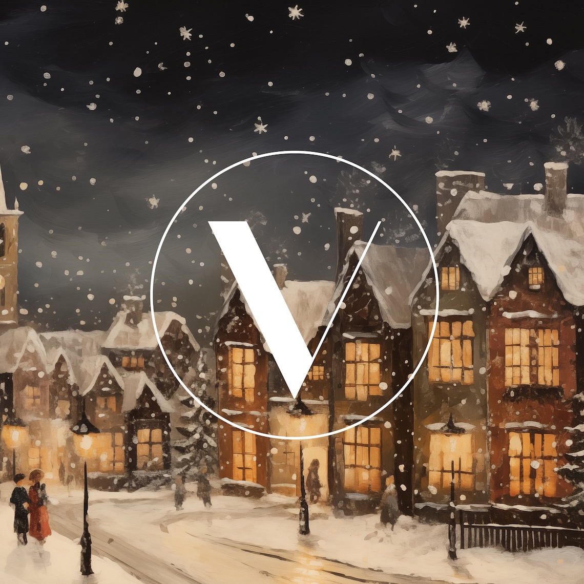 Christmas Winter Village Vintage Winter Night Art Print - Image 3