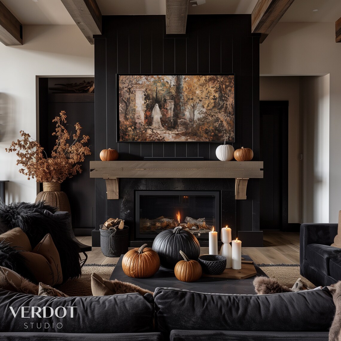 Halloween Ghost Landscape Vintage Fall Art Print - Image 3