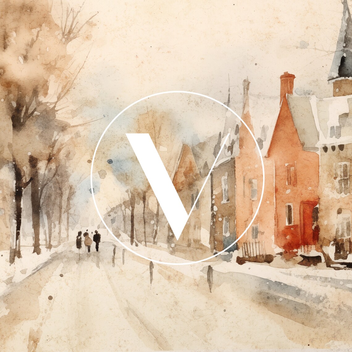 Watercolour Town Christmas Vintage Style Travel Poster - Image 3
