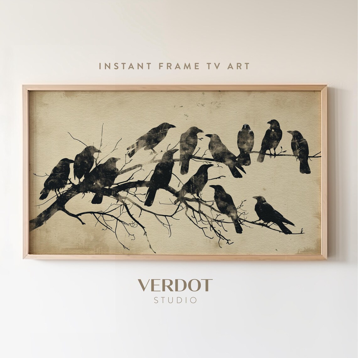 Black Crows Halloween Art Print, Neutral Fall Decor