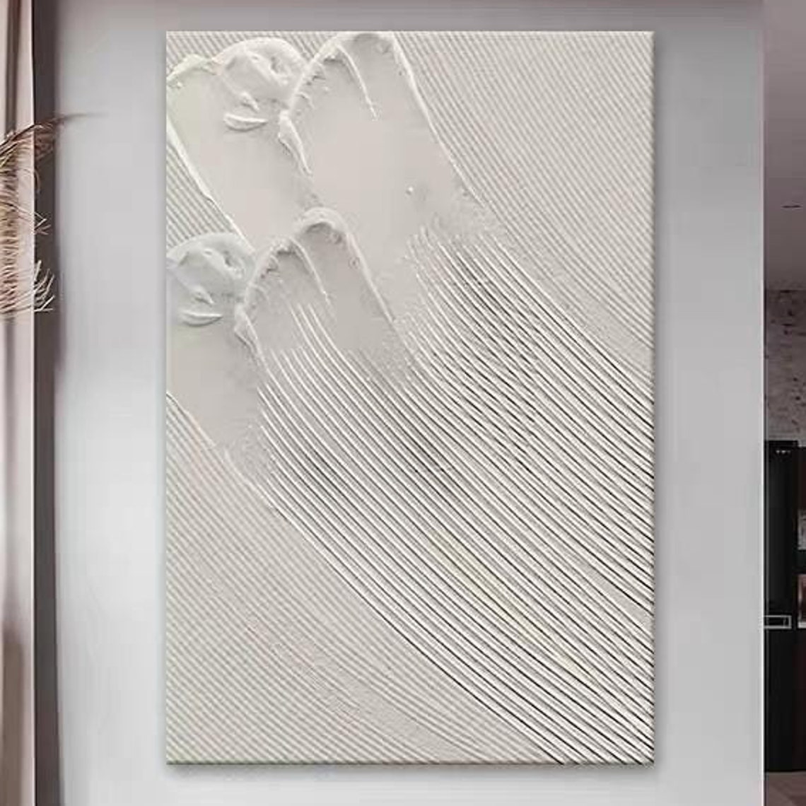 Pure White Diagonal Line Texture Abstract Minimalist Zen Poster