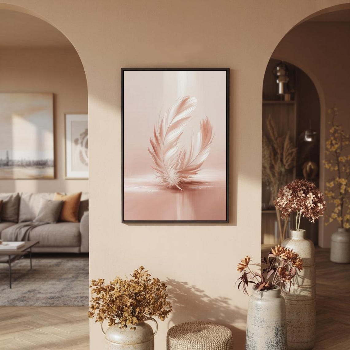 Delicate Pink Feather Soft Blush Tones Minimalist Art Poster - Image 2