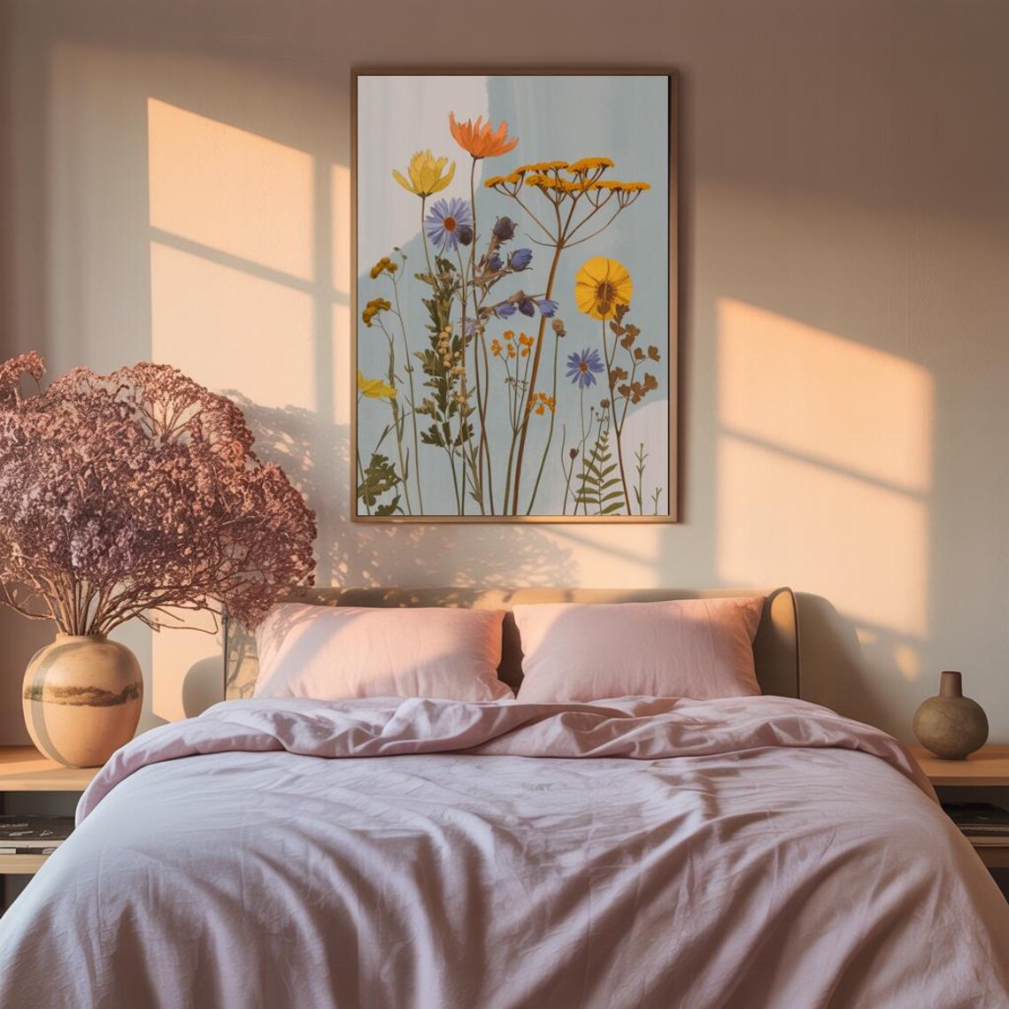 Pressed Wildflower Bouquet Yellow Blue Meadow Vintage Art Poster - Image 2