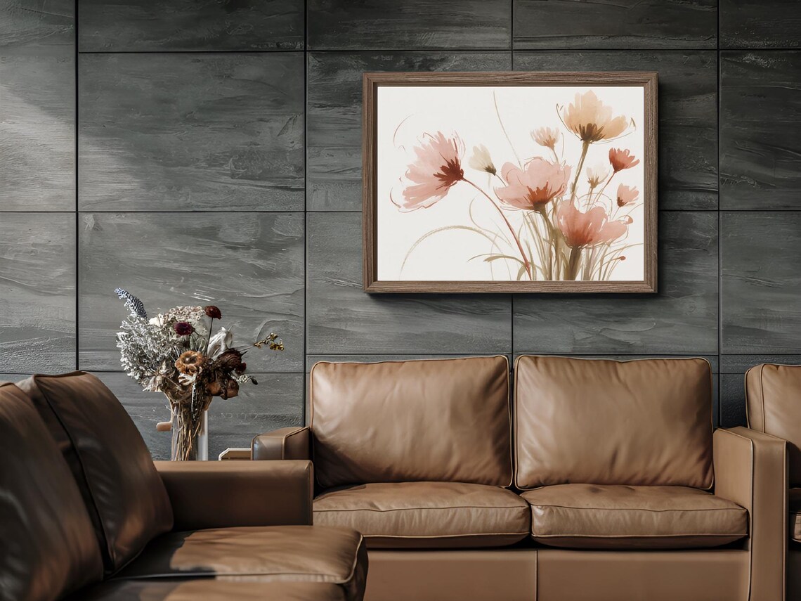 Abstract Blush Wildflowers Watercolor Soft Pink Meadow Floral Poster - Image 2