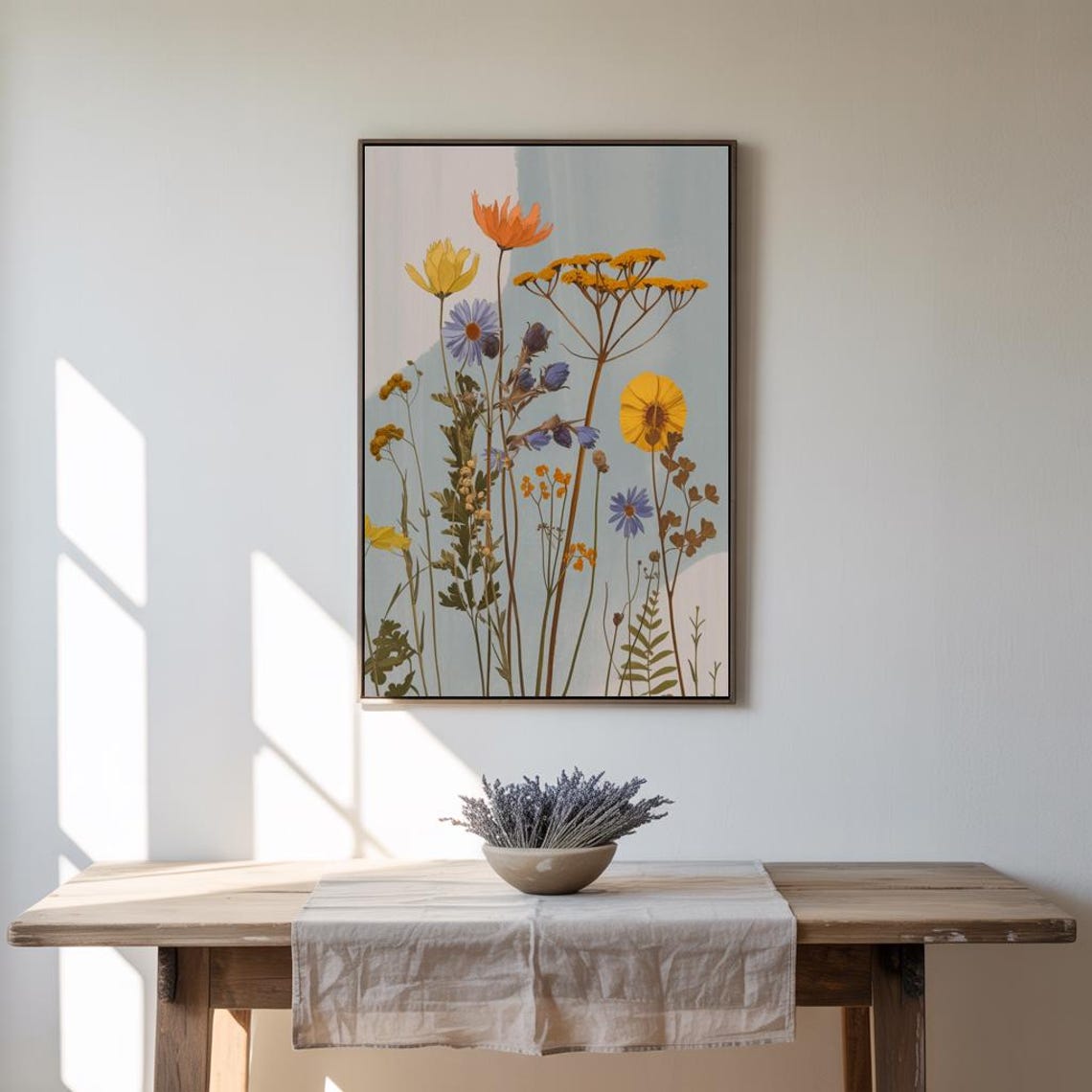 Pressed Wildflower Bouquet Yellow Blue Meadow Vintage Art Poster - Image 3