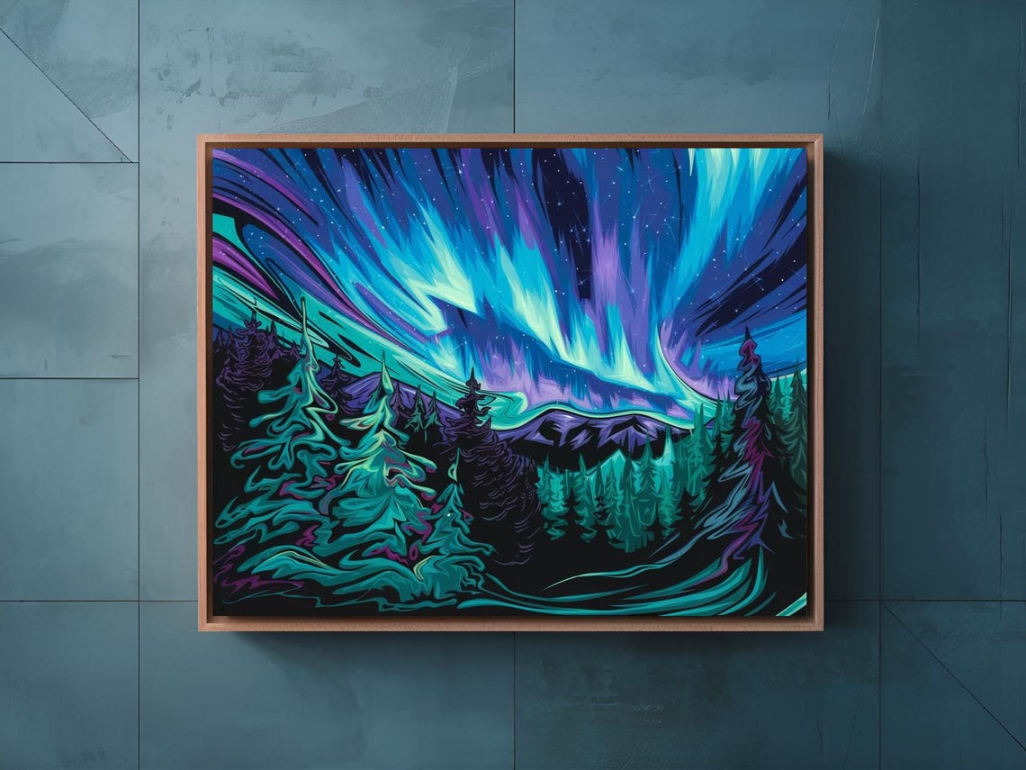 Aurora Borealis Over Pine Forest Vivid Northern Lights Poster - Image 3