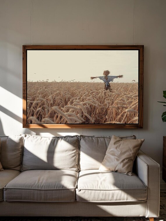 Golden Wheat Field Scarecrow Rustic Harvest Landscape Poster