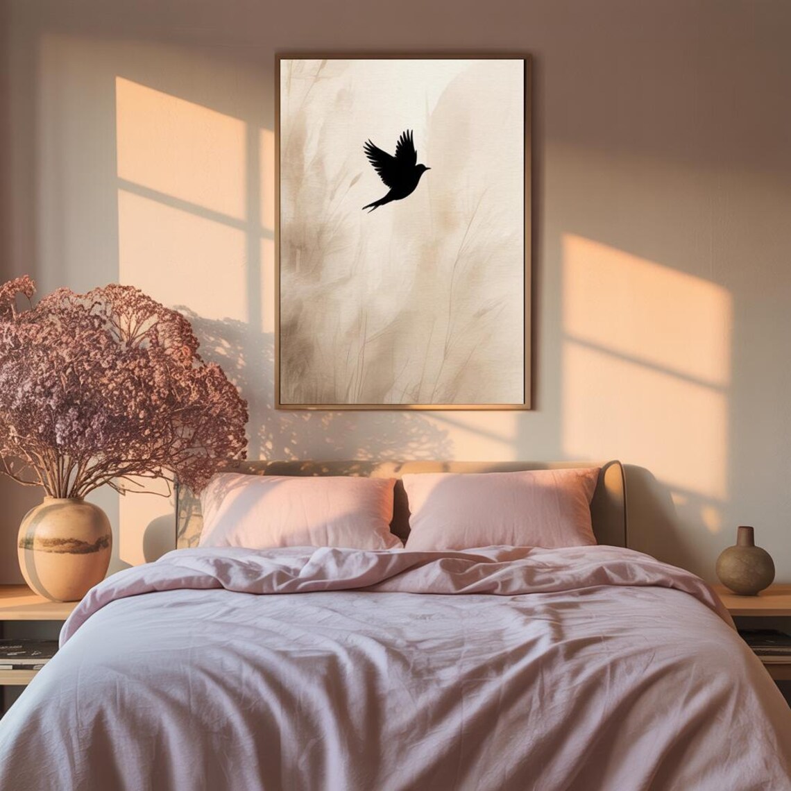 Soaring Bird Silhouette Black On Beige Minimalist Nature Poster - Image 2