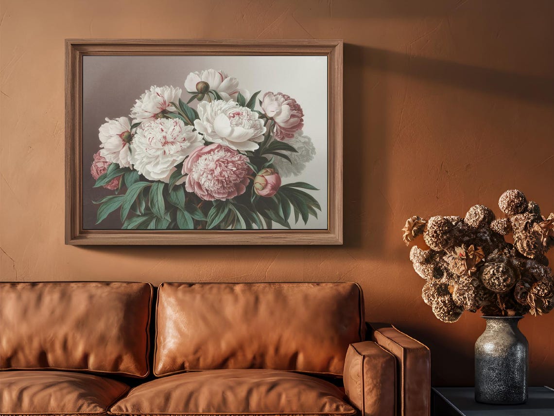Blush White Peony Bouquet Vintage Botanical Romantic Floral Poster - Image 3