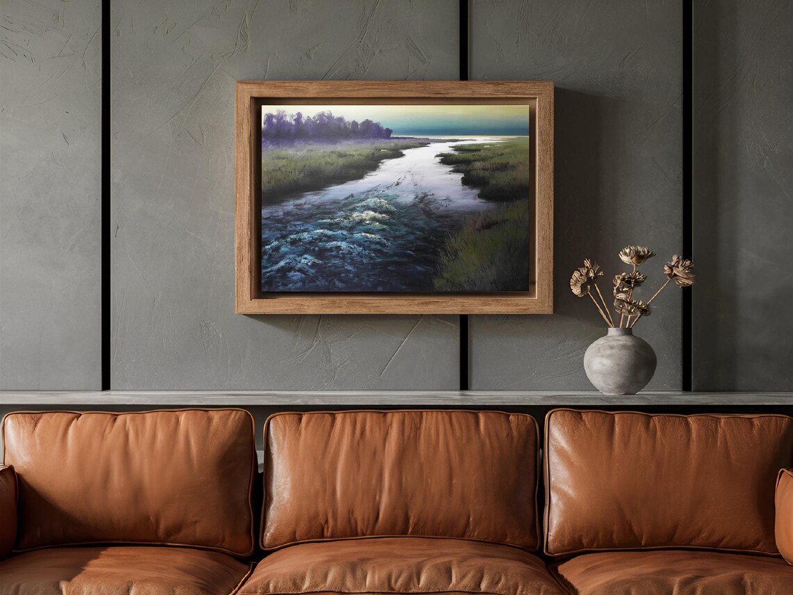 Moody Winding River Marsh To Sea At Dawn Purple Nature Poster - Image 3