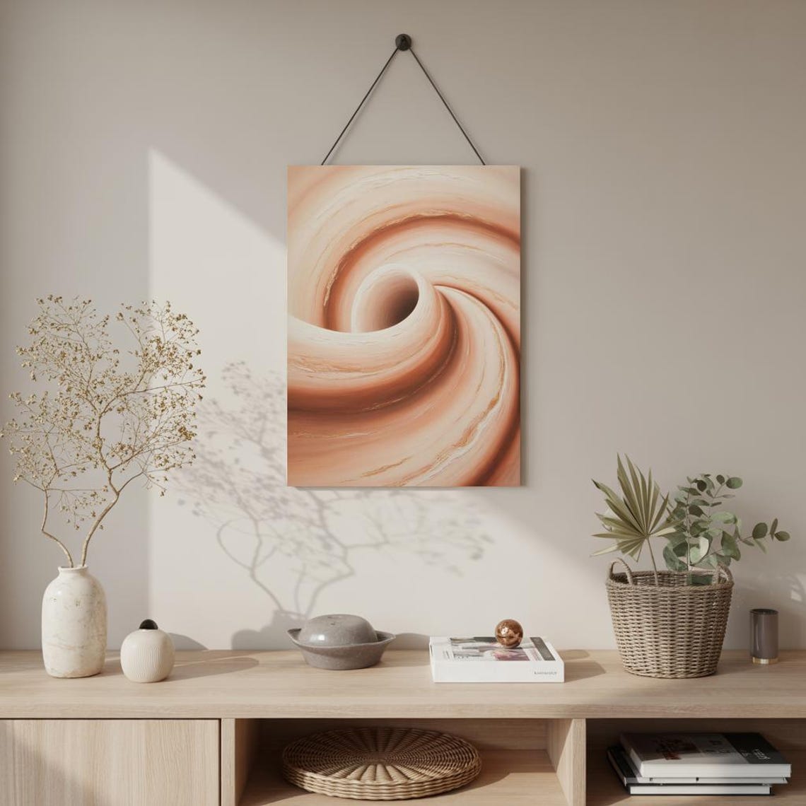 Warm Terracotta Spiral Swirl Abstract Neutral Beige Vortex Art Poster - Image 3