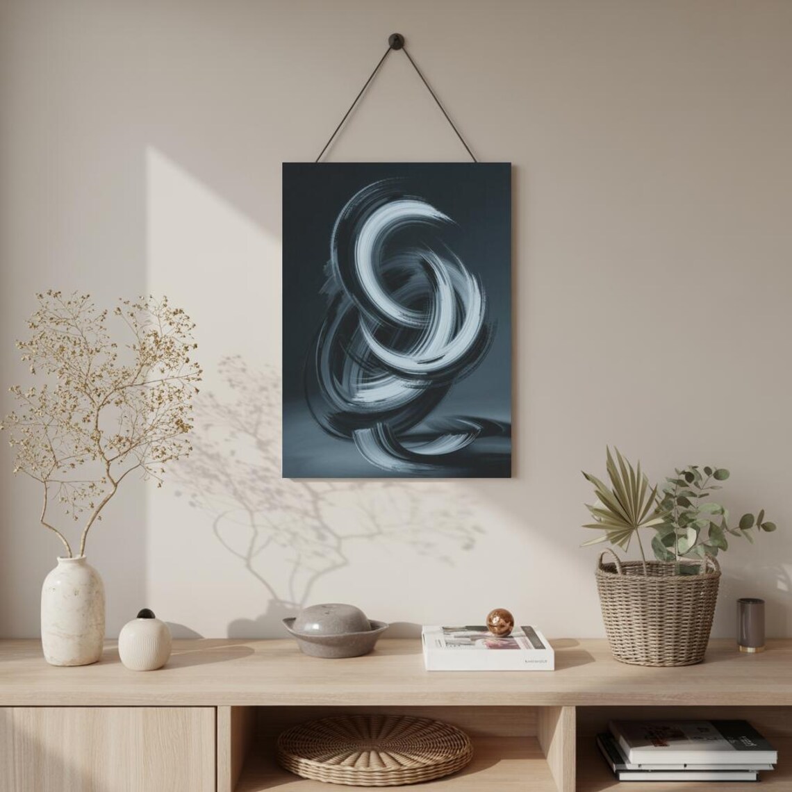 Monochrome Black and White Swirling Brushstroke Abstract Energy Poster - Image 3